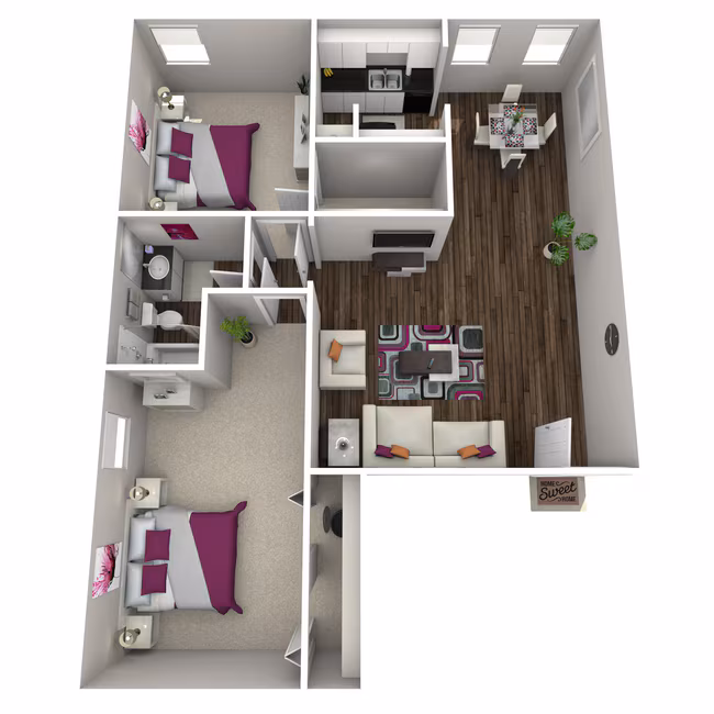2 Bedroom / 1 Bathroom Platinum 57 floor plan